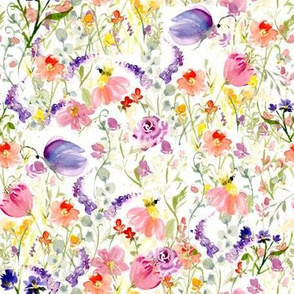 whimsy meadow wildflowers watercolor 