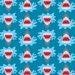 Shark Sharks Pattern Red Mouth Summer Blue Background SMALL