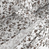 Hummingbird Chintz // brown taupe on white