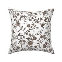 Hummingbird Chintz // brown taupe on white