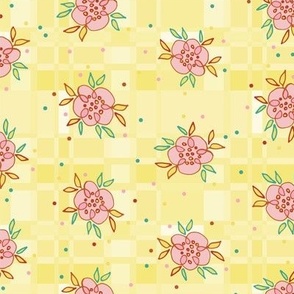 doodle girly flowers on yellow