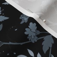 Hummingbird floral vines // slate blue & black