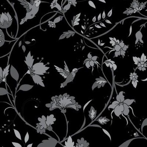 Hummingbird flower vines // grey & black