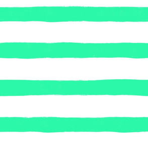 Large Horizontal Painted Stripes White Turquoise