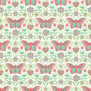 Folk Flutter Butterfly Floral in Red Orange Green - SMALL Scale - UnBlink Studio by Jackie Tahara