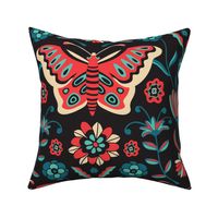 Folk Flutter Butterfly Floral in Red Blue Black - LARGE Scale - UnBlink Studio by Jackie Tahara