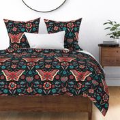 Folk Flutter Butterfly Floral in Red Blue Black - LARGE Scale - UnBlink Studio by Jackie Tahara