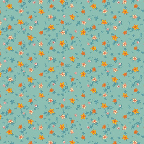 orange flowers on turquoise by rysunki_malunki