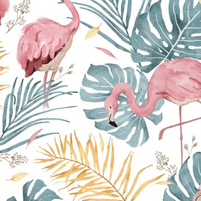 Rose Flamingo - gold - wallpaper
