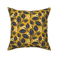 Leafy Berries - Navy, Yellow