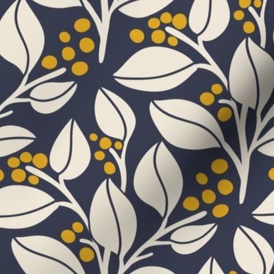 Leafy Berries - Off White, navy