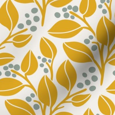 Leafy Berries - Yellow, Off White