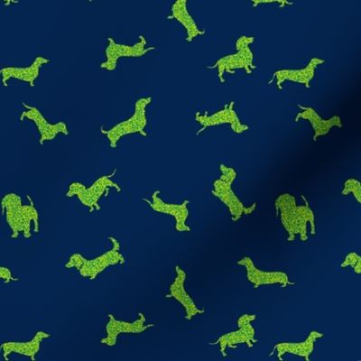 Leopard Print Dachshunds // Green on Navy