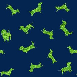 Leopard Print Dachshunds // Green on Navy