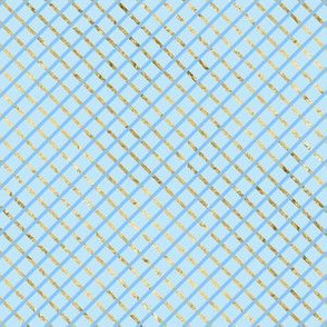 Delicate Blue and Gold Effect Lattice with offset repeat