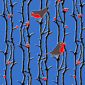 Robins in branches - Blue