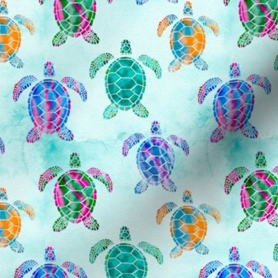 Watercolor Sea Turtles In Tie-Dye Colors