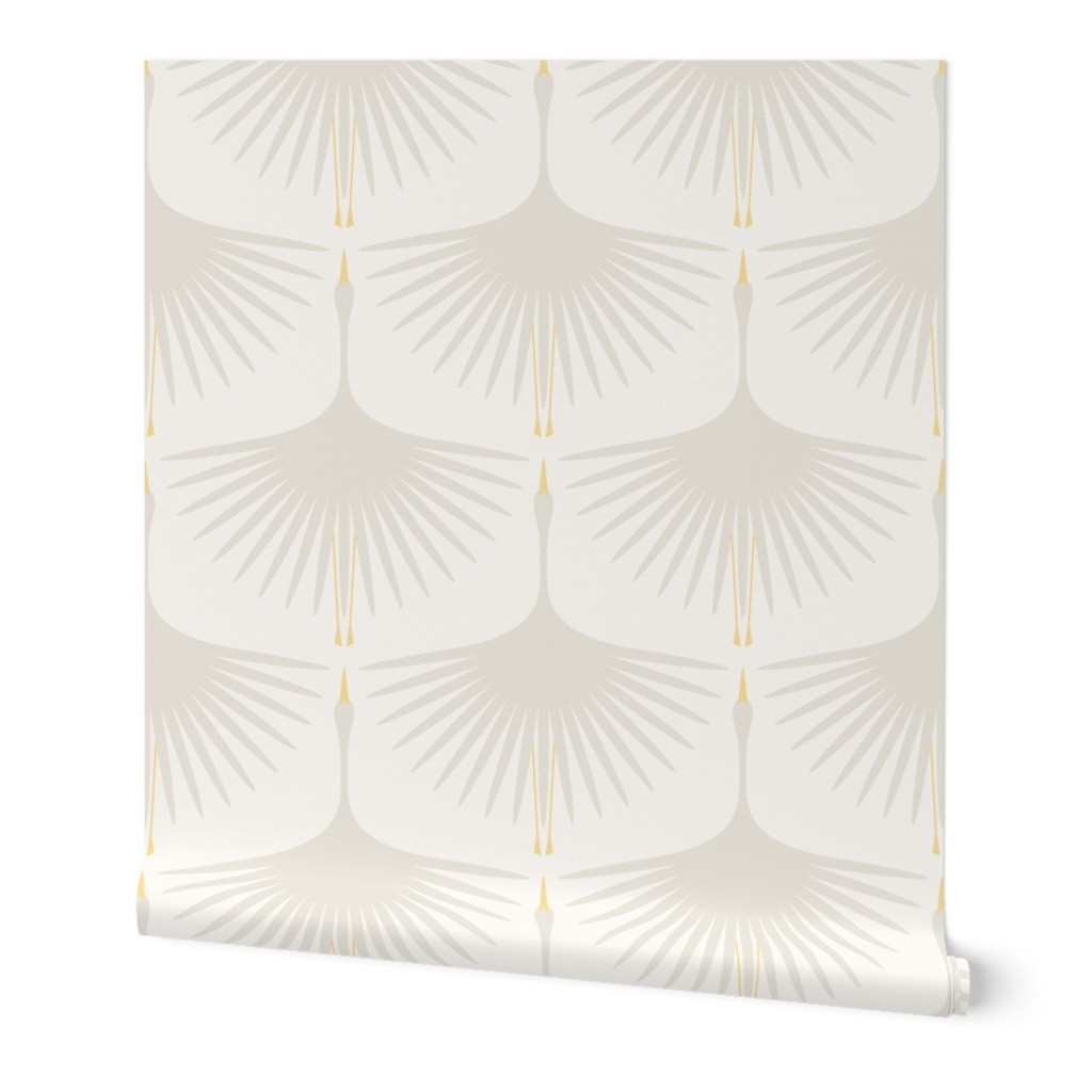 Art Deco Swans - 12" Wide Repeat - Off-White on Off-White