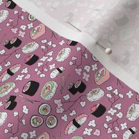 Violet Japanese cherry blossom doodle sushi salmon tuna dinner delicious food illustration pattern mini