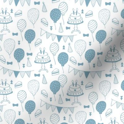 The minimalist boho birthday celebration party print garlands balloons and birthday cake design neutral blue on white