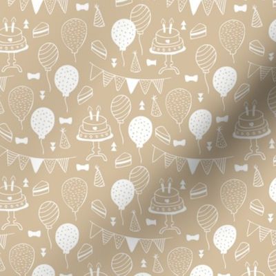 The minimalist boho birthday celebration party print garlands balloons and birthday cake design neutral soft beige camel