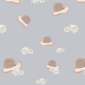 snails And Daisies for babies on grey floral