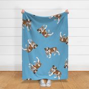 English Bulldogs - Large - Scattered on Blue