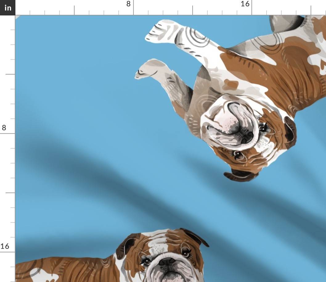 English Bulldogs - Large - Scattered on Blue