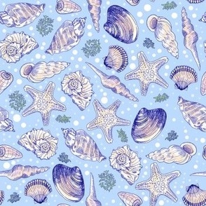 Hand drawn Ocean Shells, Light Blue