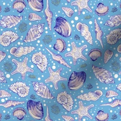 Hand-Drawn Ocean Shells, blue- small