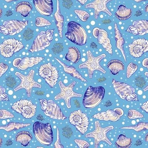 Hand-Drawn Ocean Shells, blue- small