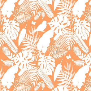 Tropical Jungle Fever - white on papaya orange, medium/large