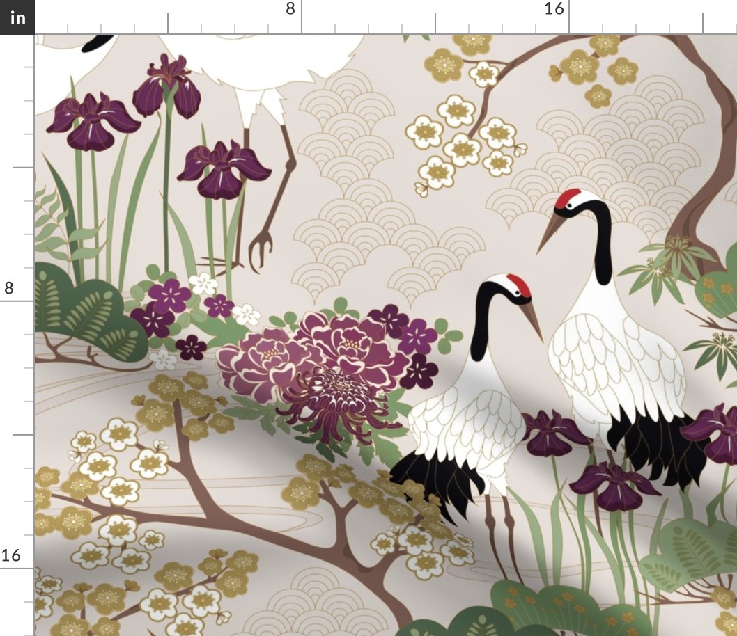 Japanese Garden Gold 24 inch Repeat Enlarged Birds