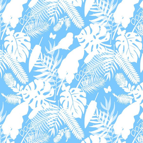 Tropical Jungle Fever - white on sky blue, medium/large