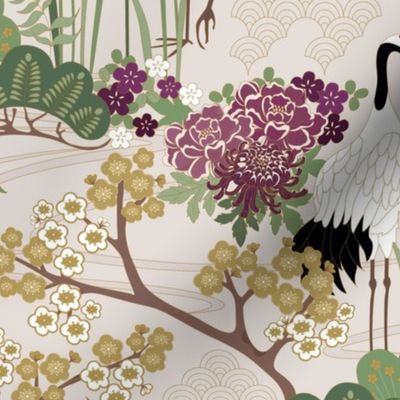 Japanese Garden Gold 14x14 in large birds