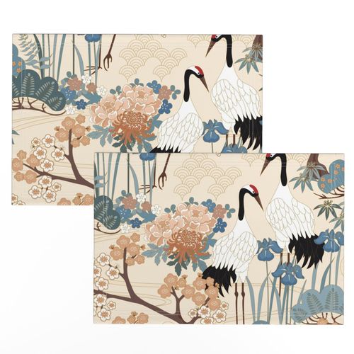 Japanese Garden Cream 24 inch Repeat Enlarged Birds