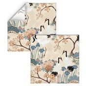 Japanese Garden Cream 24 inch Repeat Enlarged Birds