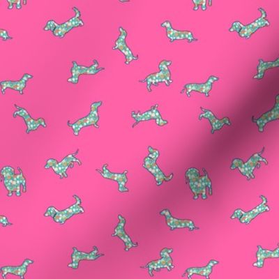 Floral Dachshunds // Bright Pink