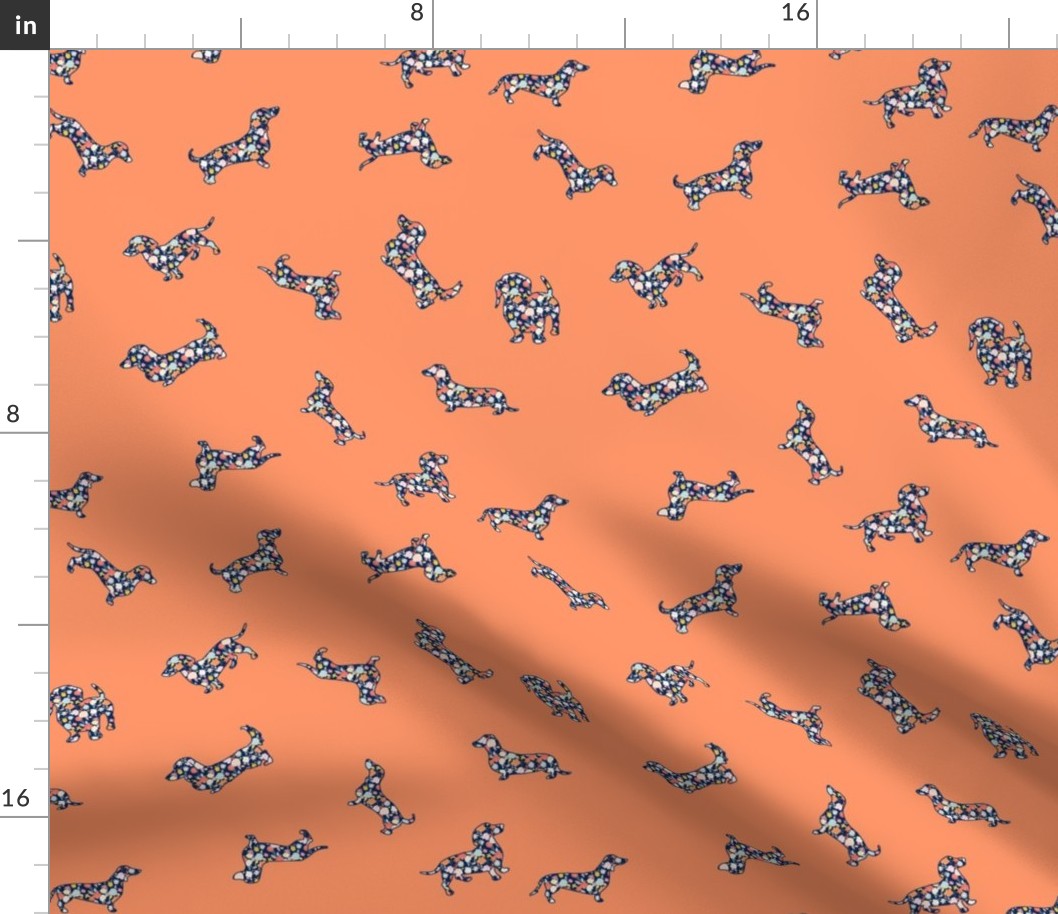 Floral Dachshunds // Persimmon 