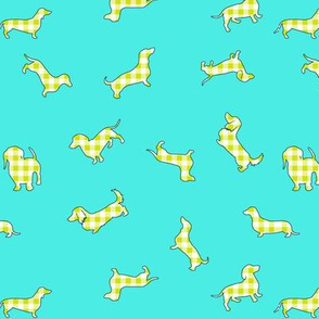 Gingham Doxies // Chartreuse on Turquoise 
