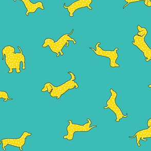 Polka Doxies // Golden Yellow on Caribbean Blue 