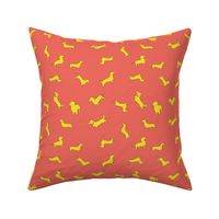 Polka Doxies // Golden Yellow on Coral Red