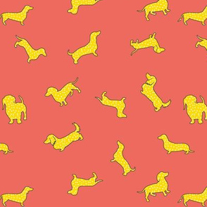 Polka Doxies // Golden Yellow on Coral Red