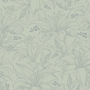 Sage Grey contemporary transitional lilies wallpaper