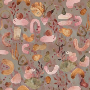 Grass with earthy soft shapes Pink and Olive