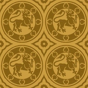 Medieval Lions in Circles, dark goldenrod