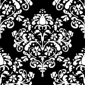 Rose bud Damask Black Large 