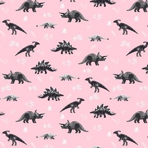 Small Herbivore Dinosaurs on Blush Pink by Brittanylane