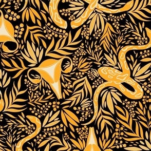 Celebrate your Uterus (floral snakes) black yellow