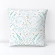 Wild Grass Damask Mint with Orange and White